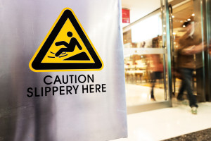 caution sign at store
